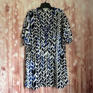 Coldwater Creek Blue Chevron Patterned Beaded Tunic Top Size 1X